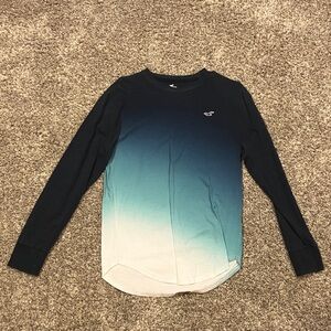 Hollister Navy and Teal Ombre Long Sleeve Tee